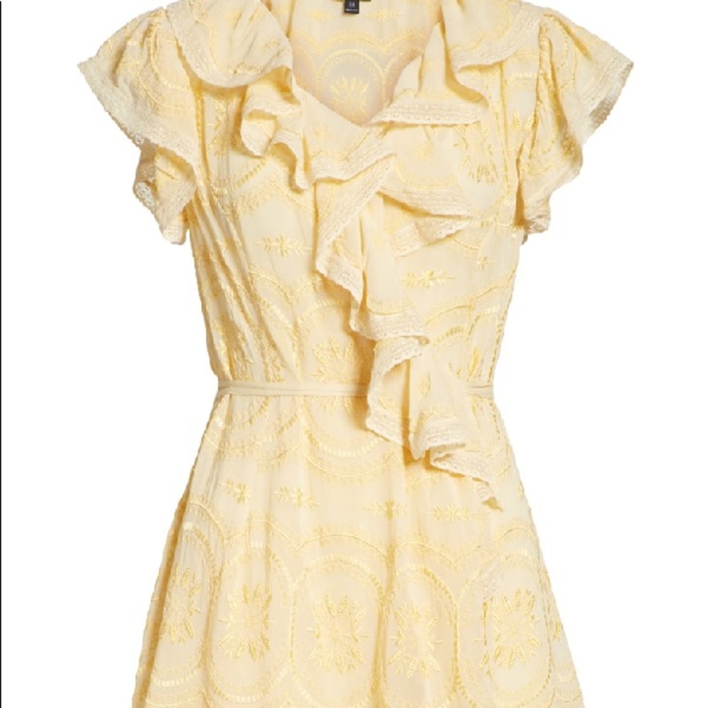 Needle & Thread Pale Yellow Ruffle Wrap Mini Dress - Picture 3 of 6